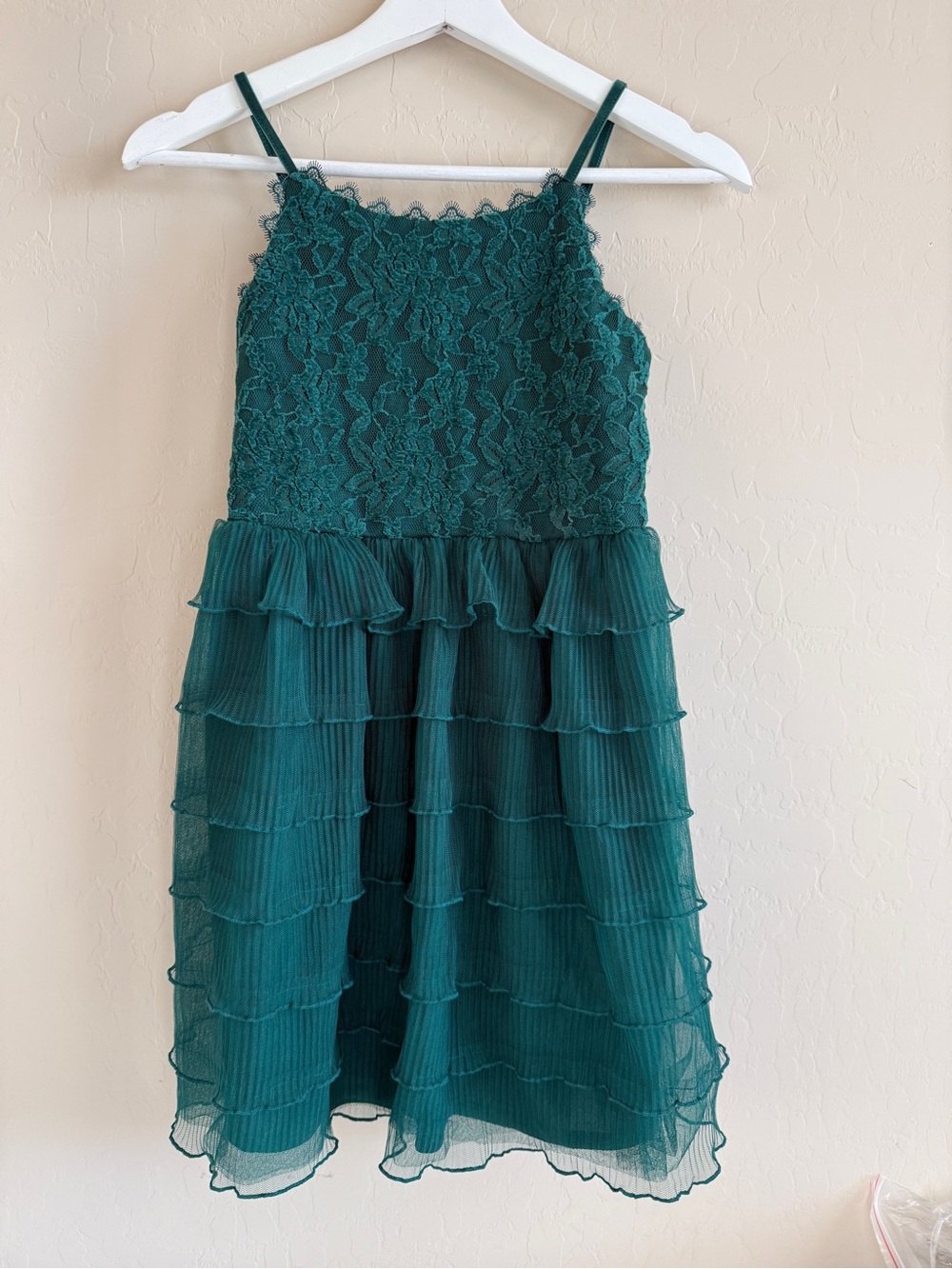 Cat & Jack Girls Lace Emerald Green Tiered Chiffon Dress Sleeveless 10/12